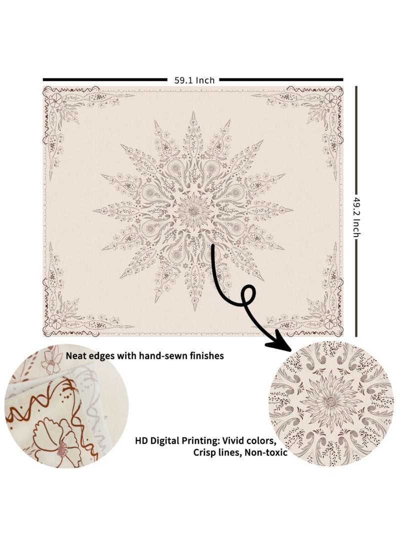 Floral Bohemian Tapestry-Flower Aesthetic Tapestry- Wall Hanging Boho Tapestries-Small Mandala Room Decor-Tapestry for Bedroom Living Room Dorm(Flaxen, 51.20" x 59.10") - Image 3