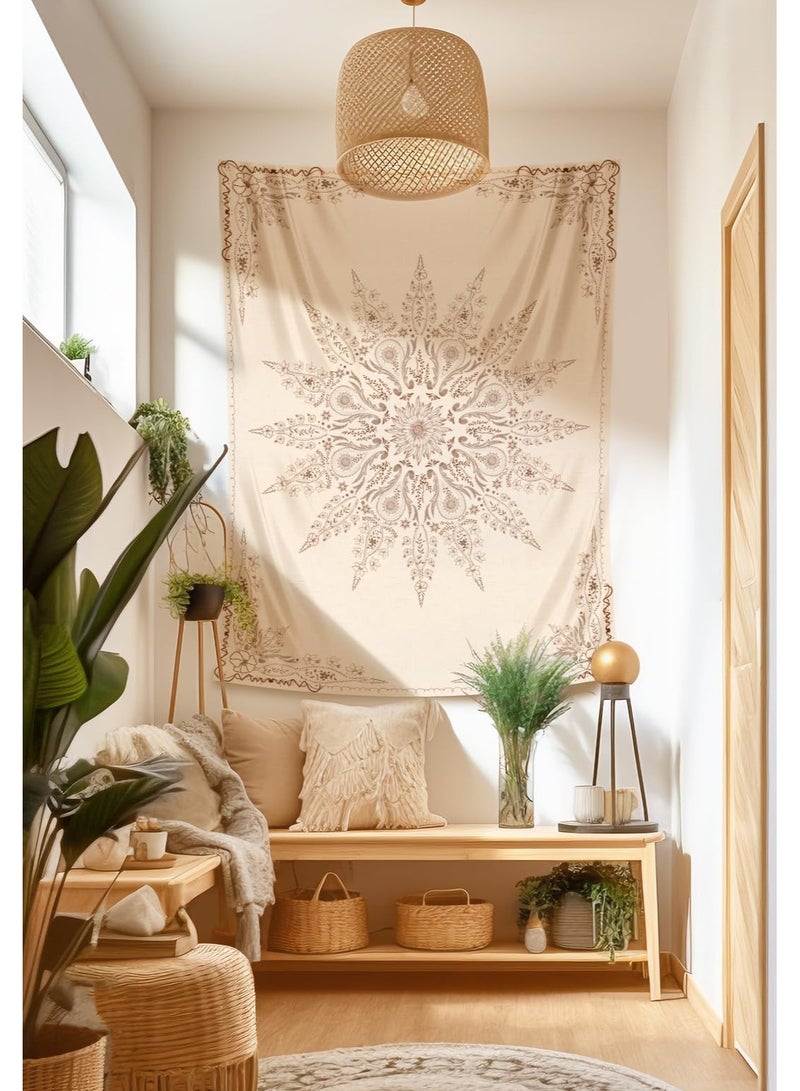 Floral Bohemian Tapestry-Flower Aesthetic Tapestry- Wall Hanging Boho Tapestries-Small Mandala Room Decor-Tapestry for Bedroom Living Room Dorm(Flaxen, 51.20" x 59.10") - Image 5