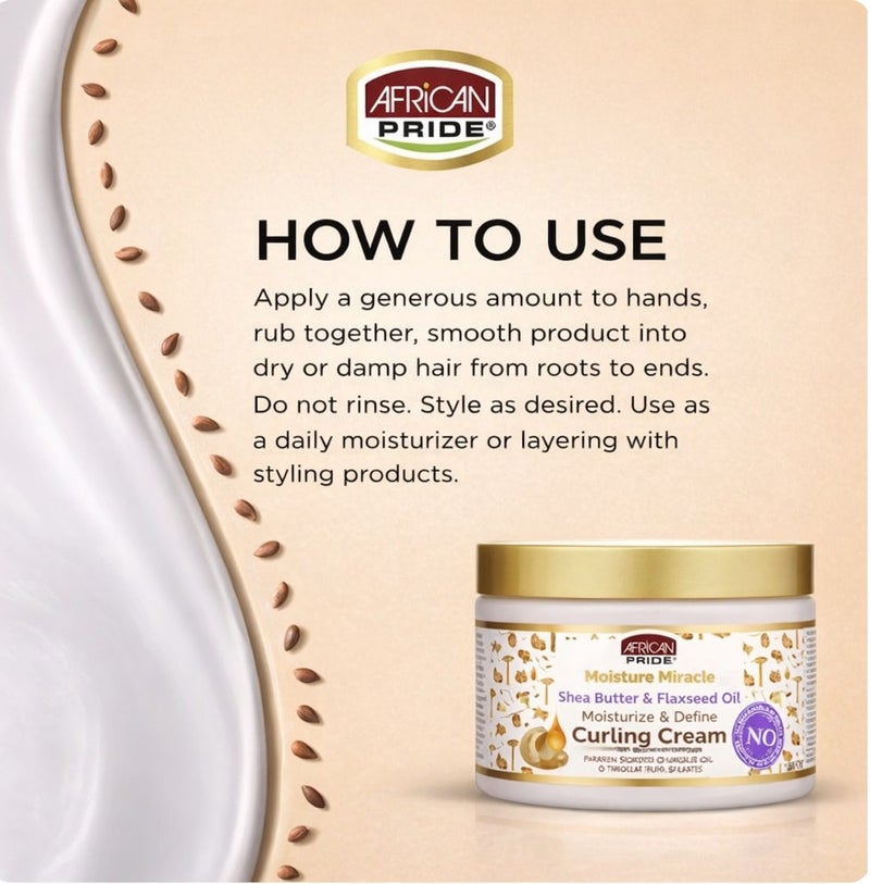 African Pride Moisture Miracle Curling Cream 340g – Shea Butter & Flaxseed Oil | Moisturize & Define Curls | Sulfate-Free - Image 2