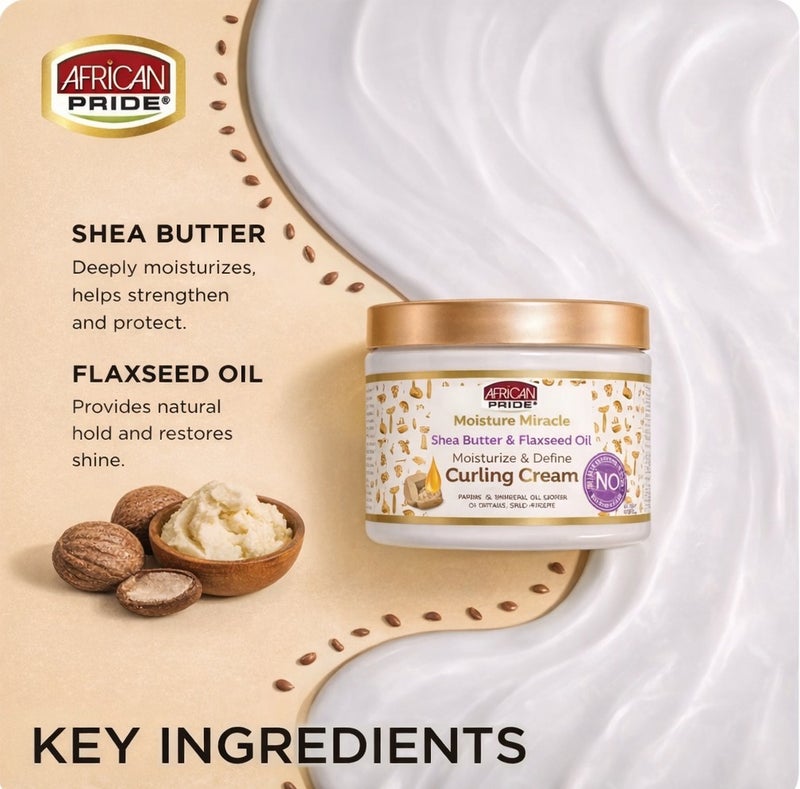 African Pride Moisture Miracle Curling Cream 340g – Shea Butter & Flaxseed Oil | Moisturize & Define Curls | Sulfate-Free - Image 3