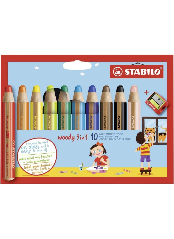 STABILO Multitalented Pencil Stabilo Woody 3In1 Wallet Of 10 Assorted Colors + Sharpener  - Image 1