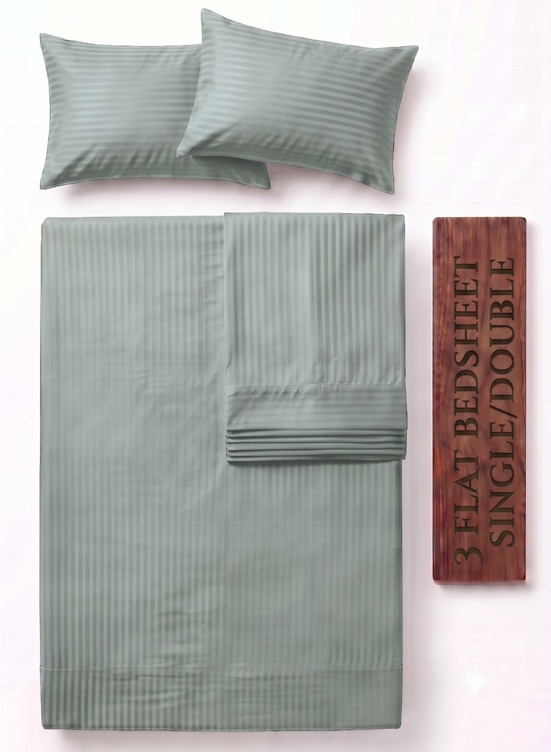 ZEESQUARE 3 PCS Pastal Green Stripe Flat Bed Sheet Set – Premium Soft Microfiber Bedding Set with 1 Flat Bed Sheet & 2 Pillow Covers | Hotel Collection Wrinkle Resistant Bedding for Home, Hotel & Guest Room - Image 1