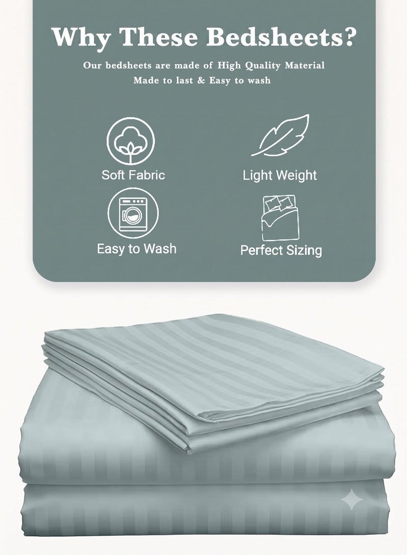 ZEESQUARE 3 PCS Pastal Green Stripe Flat Bed Sheet Set – Premium Soft Microfiber Bedding Set with 1 Flat Bed Sheet & 2 Pillow Covers | Hotel Collection Wrinkle Resistant Bedding for Home, Hotel & Guest Room - Image 4
