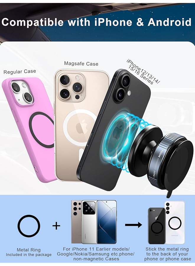 KASTWAVE Upgraded Vacuum Magnetic Suction Phone Mount For Iphone And Android, Magnetic Car Holder With Magsafe, One-Touch Lock & 360° Adjustable, Ideal For Car Screen, Gym, Mirror & Smooth Surfaces (2 Pcs) - Image 5