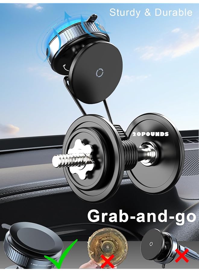 KASTWAVE Upgraded Vacuum Magnetic Suction Phone Mount For Iphone And Android, Magnetic Car Holder With Magsafe, One-Touch Lock & 360° Adjustable, Ideal For Car Screen, Gym, Mirror & Smooth Surfaces (2 Pcs) - Image 3