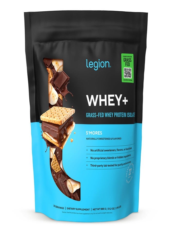 LEGION Whey+ Protein Whey Isolate from Grass Fed Cows (Smores, 30 Servings) - Whey Protein Isolate Low Calorie, Non-GMO, Sugar Free, Lactose and Gluten Free, All Natural Protein Powder for Men & Women - Image 1