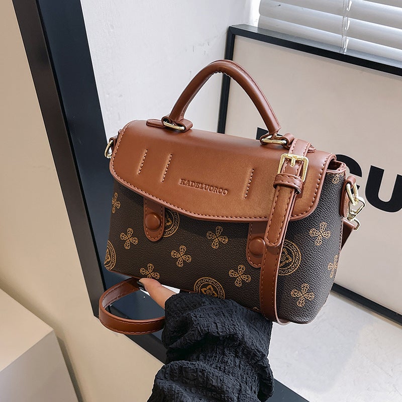 Vintage Printed Bag Women'S New Contrast Color Fashion Niche High-End Shoulder Crossbody Bag Explosive Small Square Bag - Image 3