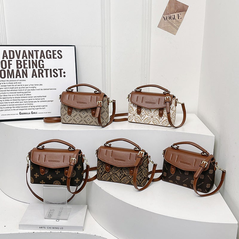 Vintage Printed Bag Women'S New Contrast Color Fashion Niche High-End Shoulder Crossbody Bag Explosive Small Square Bag - Image 2