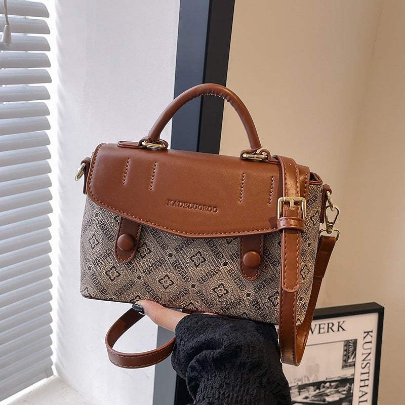 Vintage Printed Bag Women'S New Contrast Color Fashion Niche High-End Shoulder Crossbody Bag Explosive Small Square Bag - Image 5