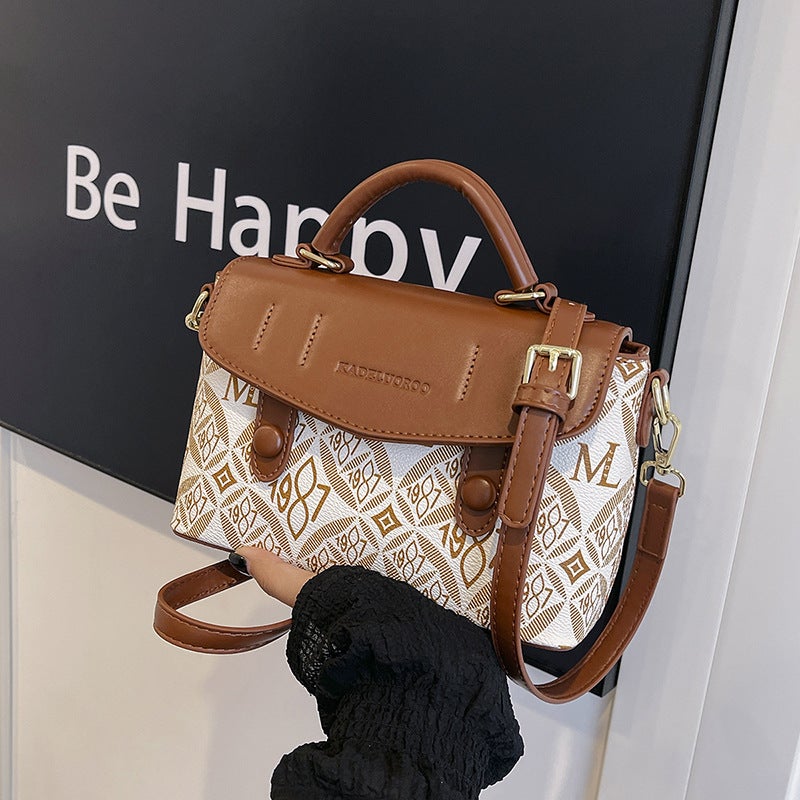 Vintage Printed Bag Women'S New Contrast Color Fashion Niche High-End Shoulder Crossbody Bag Explosive Small Square Bag - Image 4