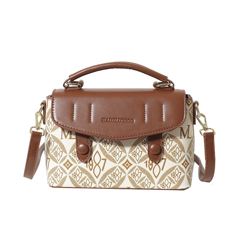 Vintage Printed Bag Women'S New Contrast Color Fashion Niche High-End Shoulder Crossbody Bag Explosive Small Square Bag - Image 1