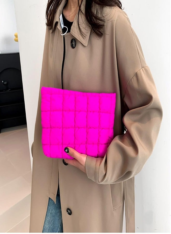 FITINI Makeup Bag Travel Large Portable Quilted Cosmetic Organizer Cute Pouch for Women Soft Puffy Zipper Waterproof Toiletry Storage Bags,Quilting Puff Rose - Image 3