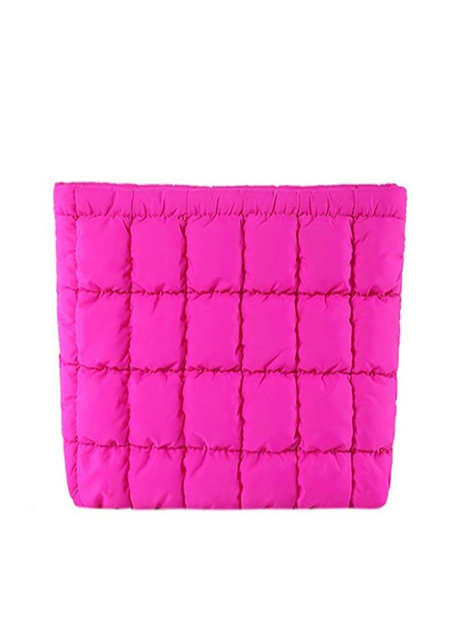 FITINI Makeup Bag Travel Large Portable Quilted Cosmetic Organizer Cute Pouch for Women Soft Puffy Zipper Waterproof Toiletry Storage Bags,Quilting Puff Rose - Image 1