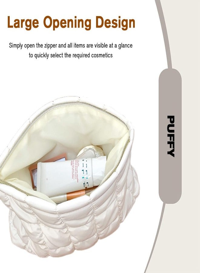FITINI Makeup Bag Travel Large Portable Quilted Cosmetic Organizer Cute Pouch for Women Soft Puffy Zipper Waterproof Toiletry Storage Bags,Quilting Puff Rose - Image 4