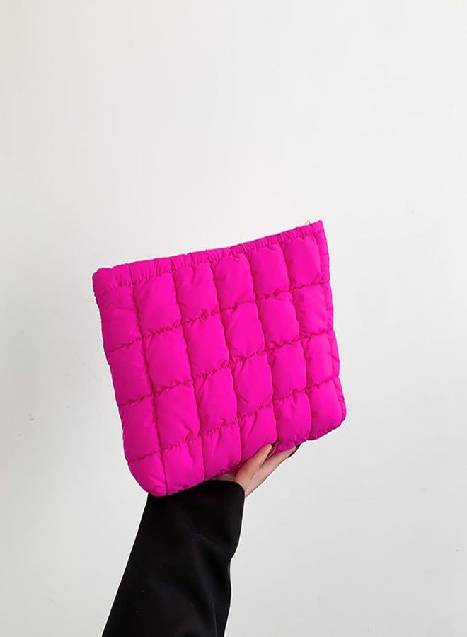 FITINI Makeup Bag Travel Large Portable Quilted Cosmetic Organizer Cute Pouch for Women Soft Puffy Zipper Waterproof Toiletry Storage Bags,Quilting Puff Rose - Image 2