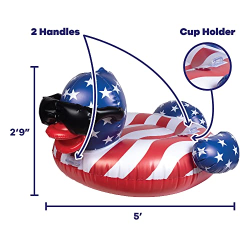 GAME 51418-BB Derby Duck Stars & Stripes, Large, Holds Up to 250 Pounds Pool Float, Multi - Image 2
