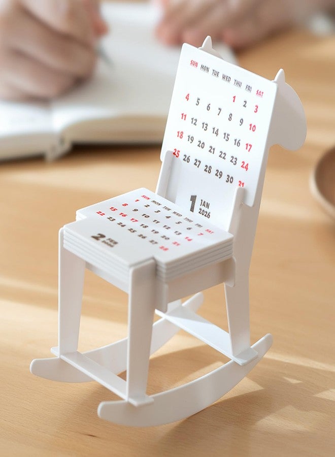 TNDCKP Cute Small Desk Calendar 2026,horse chair shape 2026 Standing Mini Desk Calendar- Monthly Desktop Calendar- PS plastic material-Twin printing- for Home or Office (WHITE) - Image 2