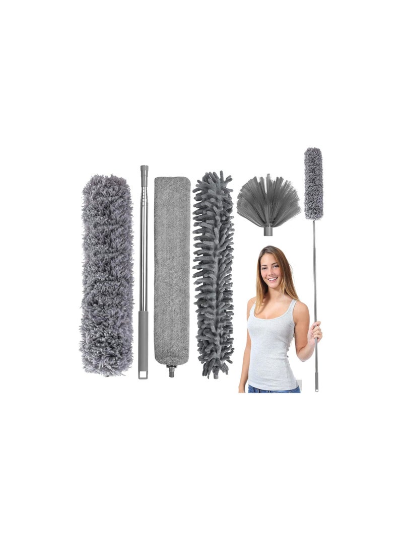 Dubkart 5-Piece Microfiber Feather Duster with Extendable Pole - Removable and Washable Heads, Reaching up to 100 Inches, Ideal for Home,Office, Car, and High Places - Image 1