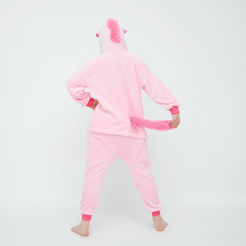 Couple Flannel Cartoon Onesie Pajamas Winter Pink Tianma