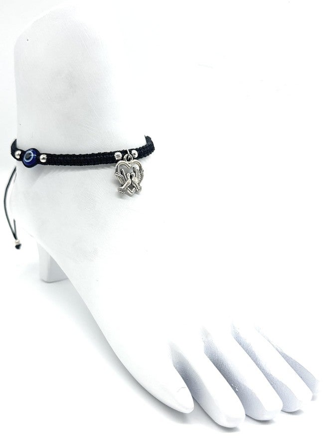 Jyokrish Handmade Adjustable Black Silk dori hanging Love Bird Evil eye Anklet For Women | girls | Nazariya |Payal | Adult |Free Size |Workwear | Single Leg - Image 4