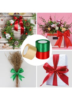 KASTWAVE 3 Rolls Wide Satin Ribbon Double Face Polyester Satin Ribbon Wide Solid Satin Ribbon for DIY Bows Decoration Wedding School Start Wreath Crafts Making (Red, Green, Gold, 1.6 Inch)  - Image 3