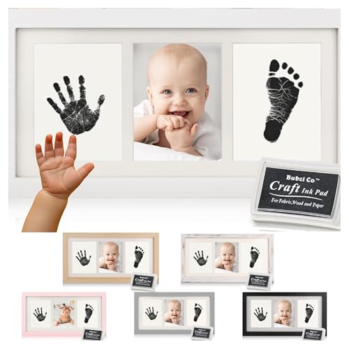 Bubzi Co Baby Handprint Kit & Footprint Photo Frame for Newborn Girls and Boys, Unique Baby Shower Gifts Set for Registry, Memorable Keepsake Decorations for Room Wall or Nursery Decor (White) - Image 1