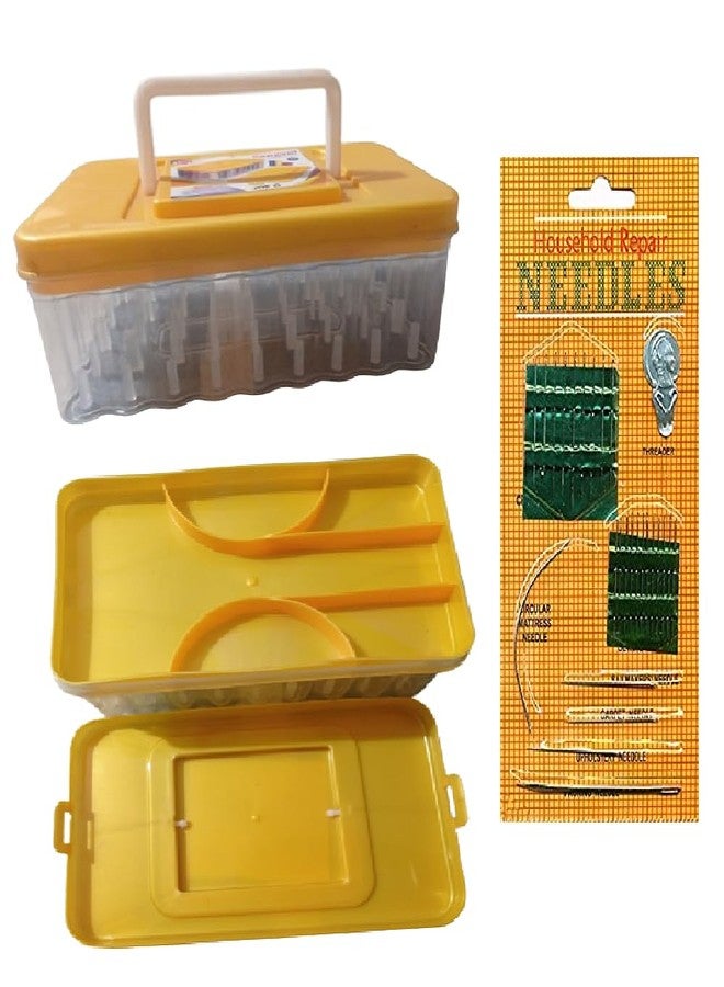 DAIDSUKE® Fiber Plastic Big Size 90 Degree 45 Reels Sewing Supplies Spools Organizer Rectangular Tailoring Accessories Box with 27 Needle Set Thread Button Storage Empty Box (Multi Color) - Image 1