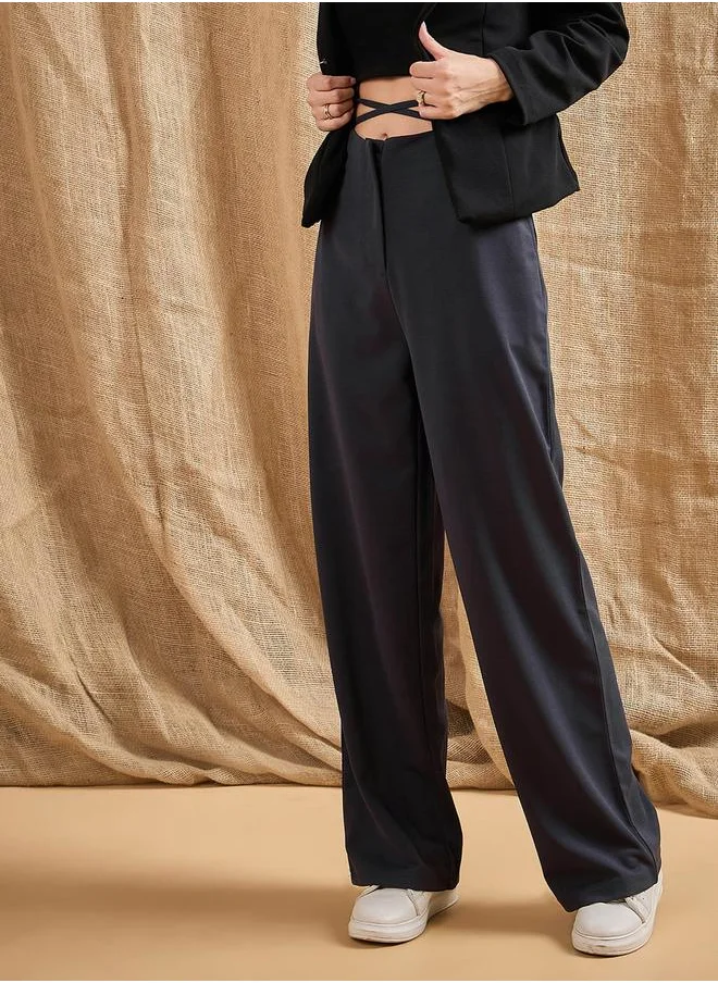 SASSAFRAS Tie-Up Waistband Straight Leg Pants by Styli