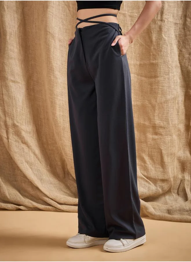SASSAFRAS Tie-Up Waistband Straight Leg Pants by Styli