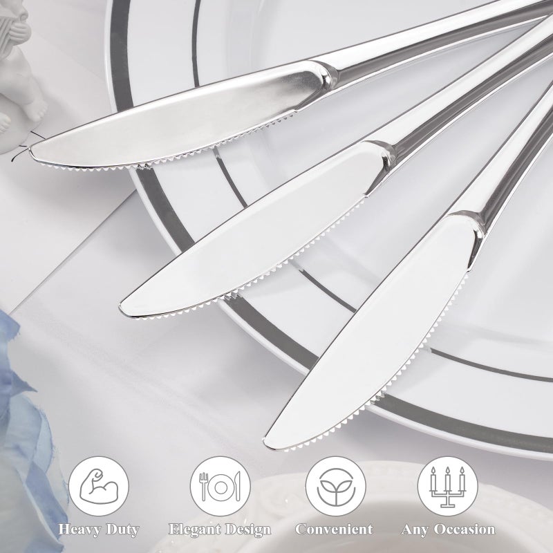 BESTVIP BESTVIP 100 Count Silver Plastic Knives  Solid and Durable Plastic Knives Disposable  Heavy Duty Plastic Knives Look Like Real Cutlery  Utensils Perfect for Parties  Weddings and other Special Occasions  - Image 2