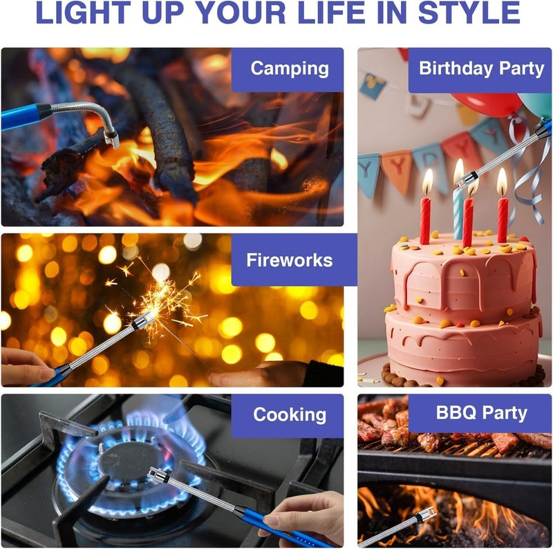 ولاعة كهربائية قابلة لإعادة الشحن مع رقبة مرنة | ولاعة شموع USB بدون لهب مع قفل أمان ومؤشر بطارية LED | مقاومة للرياح للمطبخ والشواء والتخييم وإضاءة الشموع (أزرق) - Image 5