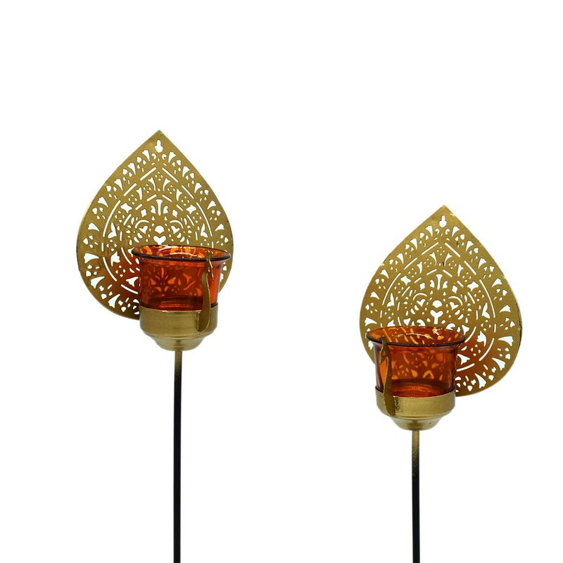 Puja N Pujari Puja N Pujari Metal Peacock Design Tea Light Candle Holder Set of 2  - Image 4