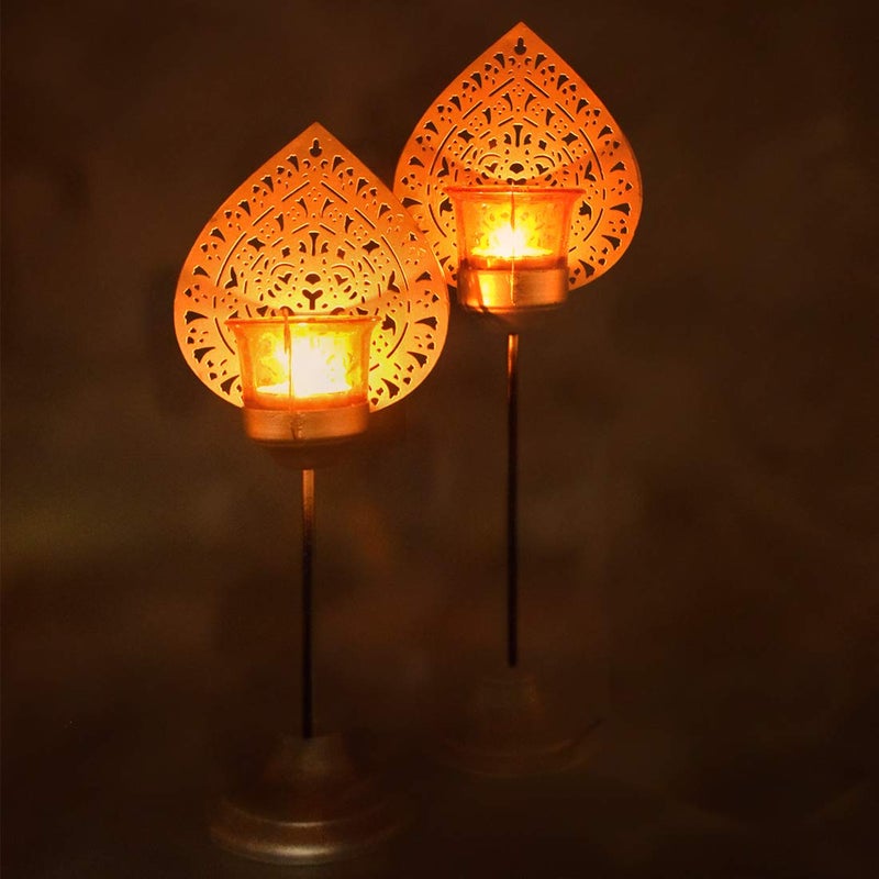 Puja N Pujari Puja N Pujari Metal Peacock Design Tea Light Candle Holder Set of 2  - Image 1