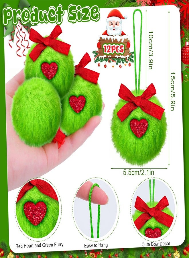 Hysagtek 12 Pcs Lime Green Furry Christmas Ball Ornaments with Red Bow Xmas Furry Elf Faux Fur Pom Pom Ball Hanging Ornaments for Xmas Tree Party Supplies Fireplace Wall Decor Keychain Pendant - Image 2