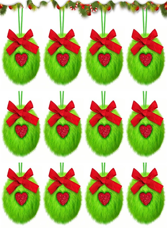 Hysagtek 12 Pcs Lime Green Furry Christmas Ball Ornaments with Red Bow Xmas Furry Elf Faux Fur Pom Pom Ball Hanging Ornaments for Xmas Tree Party Supplies Fireplace Wall Decor Keychain Pendant - Image 1