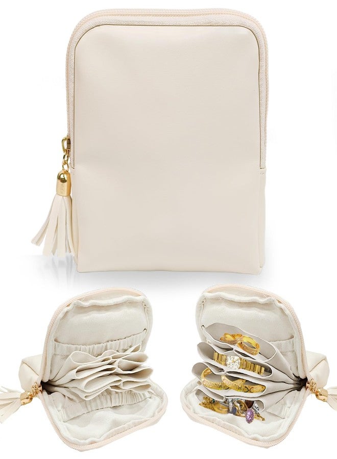 Jolbndcv Travel Jewelry Organizer Case,Jewelry Roll Pouch Storage Bags with Zipper for Bracelet,Necklaces, Earrings Beige - Image 1