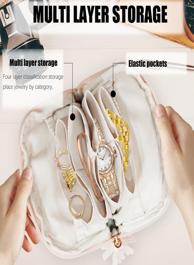 Jolbndcv Travel Jewelry Organizer Case,Jewelry Roll Pouch Storage Bags with Zipper for Bracelet,Necklaces, Earrings Beige - Image 3