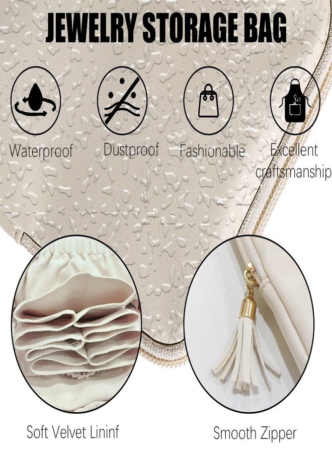 Jolbndcv Travel Jewelry Organizer Case,Jewelry Roll Pouch Storage Bags with Zipper for Bracelet,Necklaces, Earrings Beige - Image 4