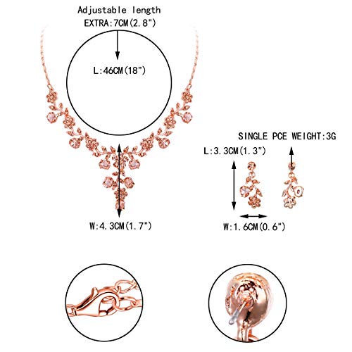 EVER FAITH Bridal Jewelry Sets for Wedding Crystal Flower Leaf Bride Necklace Earrings Set Peach Rose Gold-Tone - Image 5