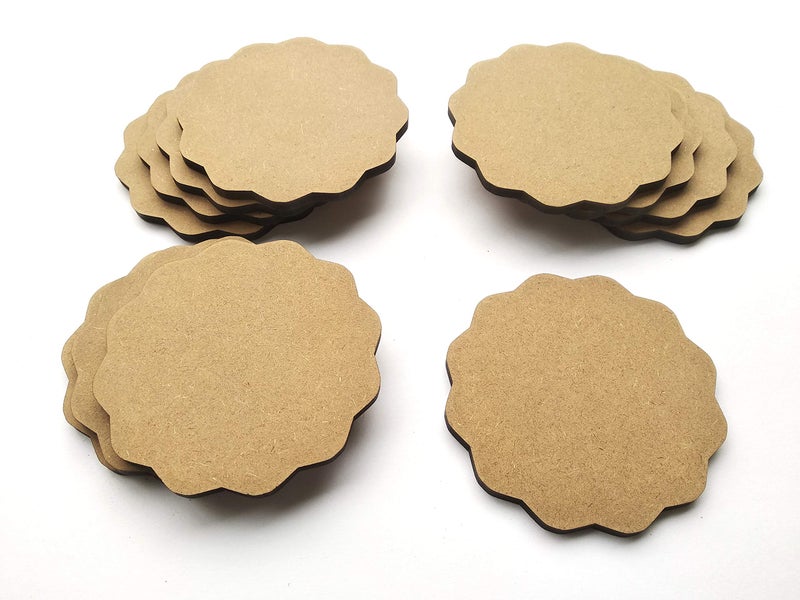 IVEI DIY MDF Circle and Scallop Shaped Coasters - (Set of 12)- for Craft/Activity/Decoupage/Painting/Resin Work (Scallop Shaped) - Image 4