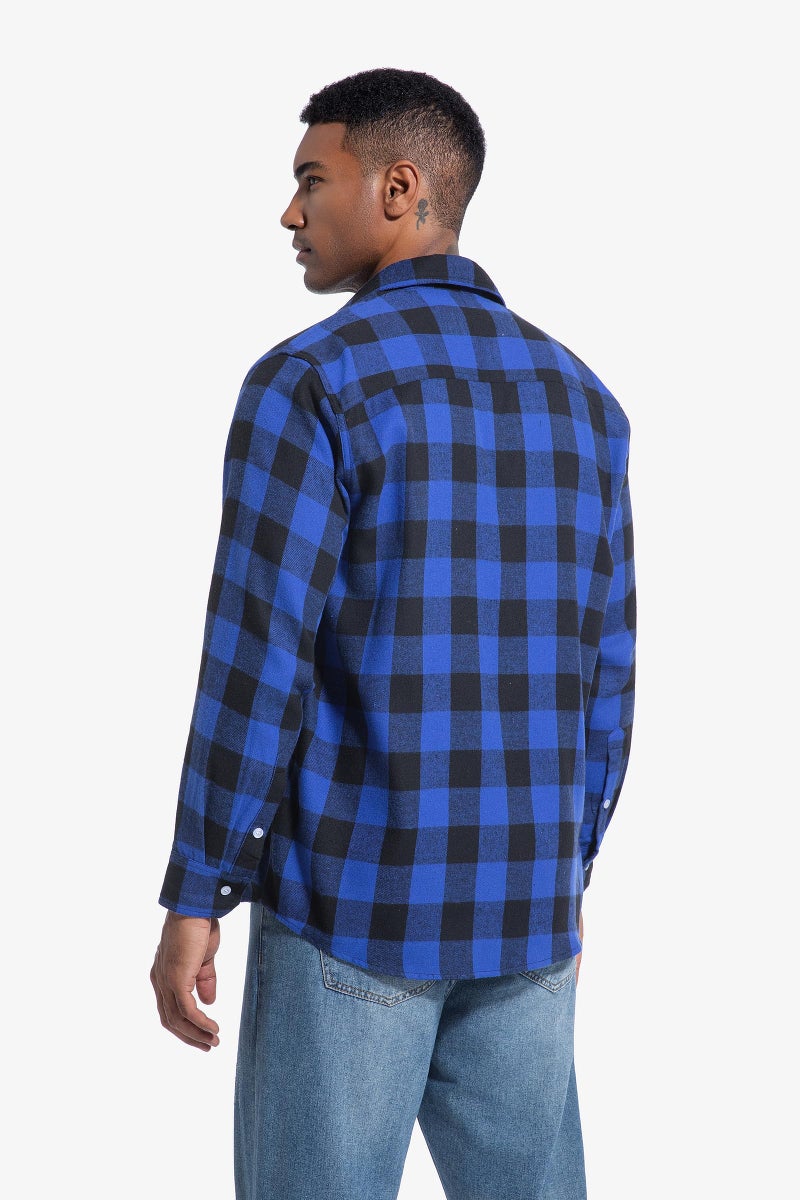 JupiterSecret Mens Flannel Plaid Shirts Long Sleeve Button Down Casual Shirt Regular Fit with Pockets (BluePlaid,L) - Image 4