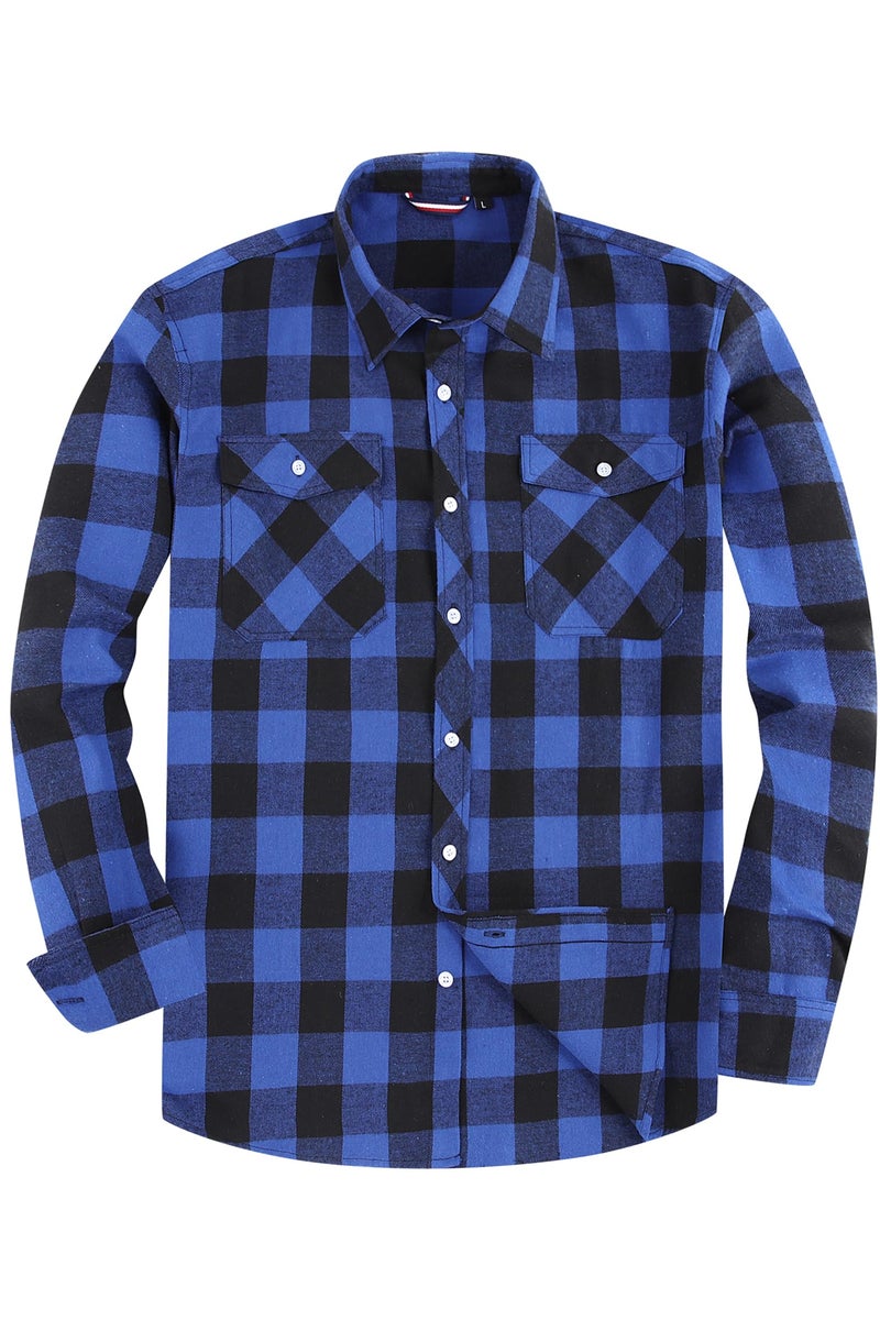 JupiterSecret Mens Flannel Plaid Shirts Long Sleeve Button Down Casual Shirt Regular Fit with Pockets (BluePlaid,L) - Image 1