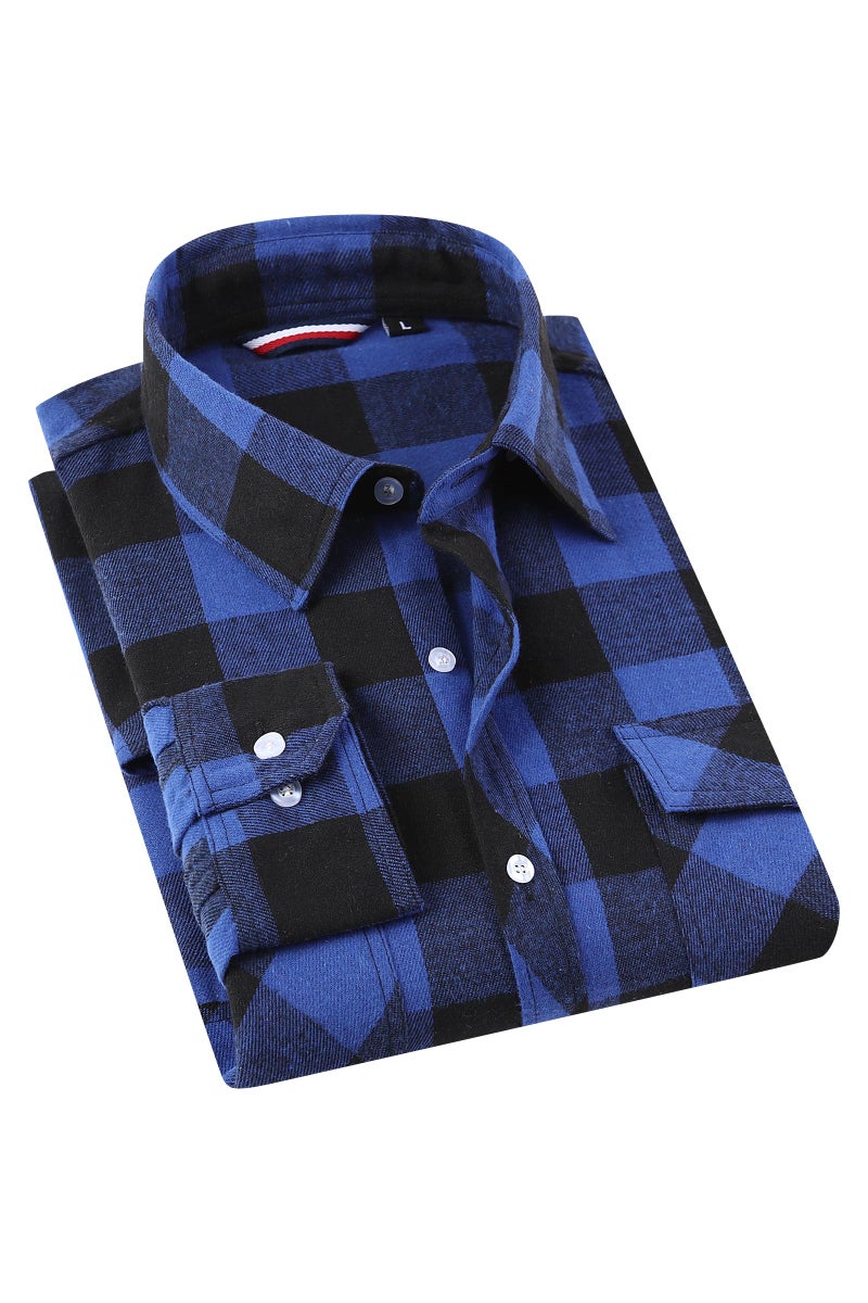 JupiterSecret Mens Flannel Plaid Shirts Long Sleeve Button Down Casual Shirt Regular Fit with Pockets (BluePlaid,L) - Image 5