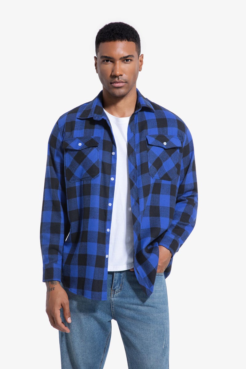 JupiterSecret Mens Flannel Plaid Shirts Long Sleeve Button Down Casual Shirt Regular Fit with Pockets (BluePlaid,L) - Image 3