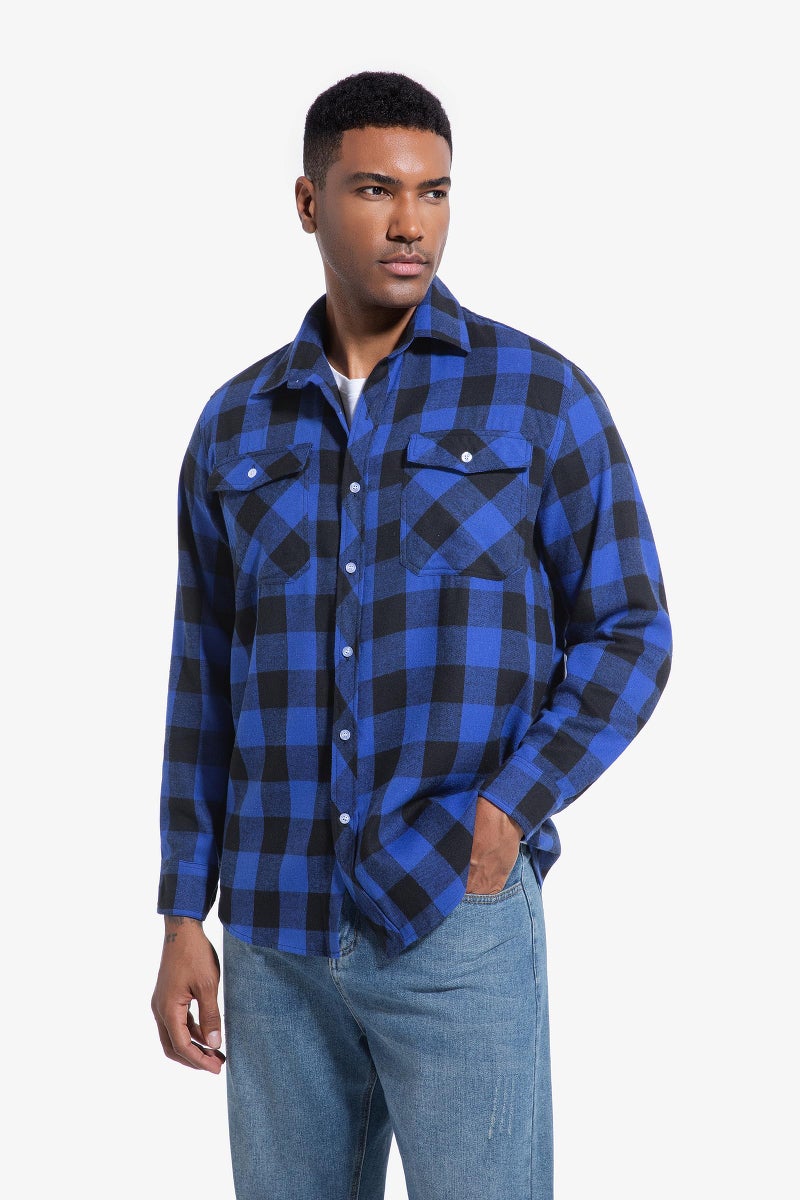 JupiterSecret Mens Flannel Plaid Shirts Long Sleeve Button Down Casual Shirt Regular Fit with Pockets (BluePlaid,L) - Image 2