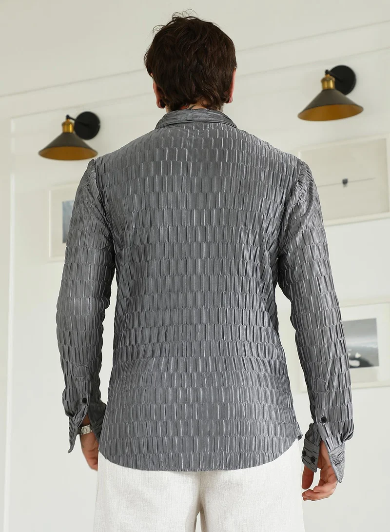 CAHOOT  Men's Textured Grey Slim Fit Full Sleeve Shirt for Men | Best Price UAE