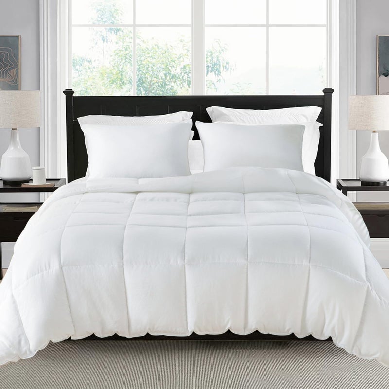 KASENTEX Reversible NoShrink White Queen Comforter Set with Shams  Stays Fluffy Ultra Soft AllSeason NonFading Color Machine Washable Duvet Insert
