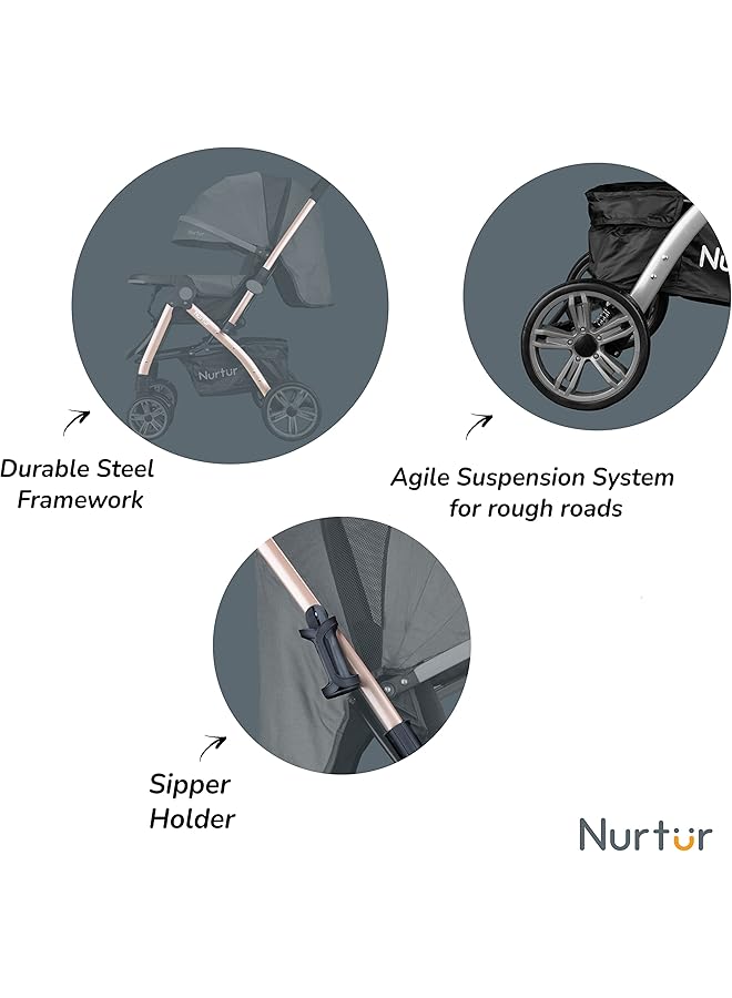 Nurtur Wilder Baby Kids Travel Stroller 0 3 Years Storage Basket Detachable Food Tray 5 Point Safety - Image 4