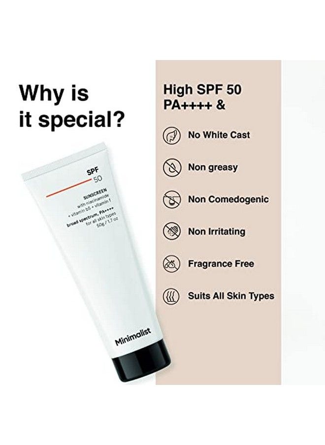 MINIMALIST Sunscreen Cream Spf 50 Lightweight No White Cast Broad Spectrum Pa ++++ Acne Safe| For Men & Women 50 Gm  - Image 5
