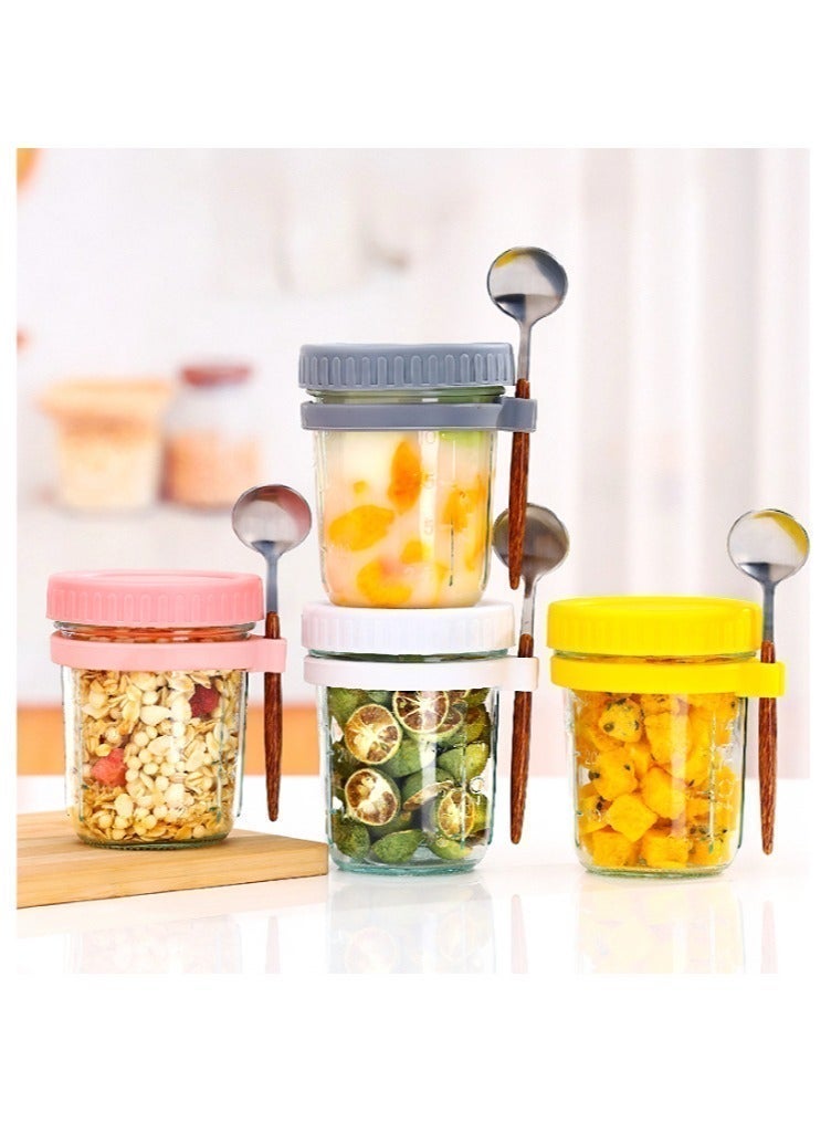 4 Pack 350ml Glass Jars, Overnight Oats Containers with Lids and Spoons, Food Storage Containers with Measurement Marks for Milk, Cereal, Fruit - Image 3